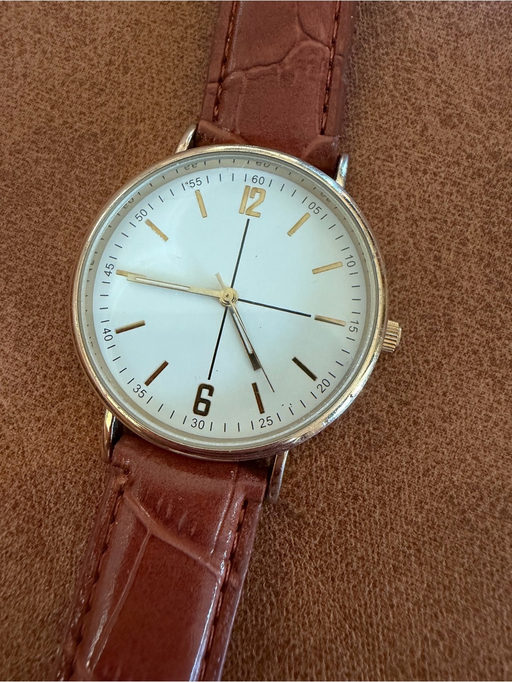 Hobby Lobby Minimalist Quartz Watch - Gold-Tone Case & Brown Faux Leather Strap